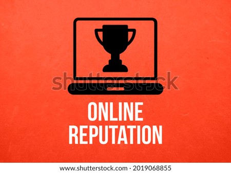 Business concept.Text ONLINE REPUTATION with simple icon on red background.