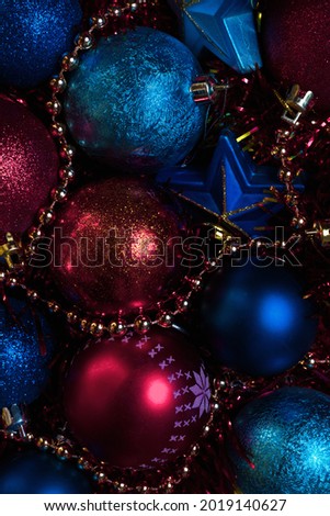 Christmas holidays composition with red, blue balls.