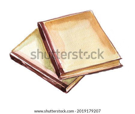 Book stack illustration. Watercolor hand drawn books isolated on white. Student design. School concept clip art.