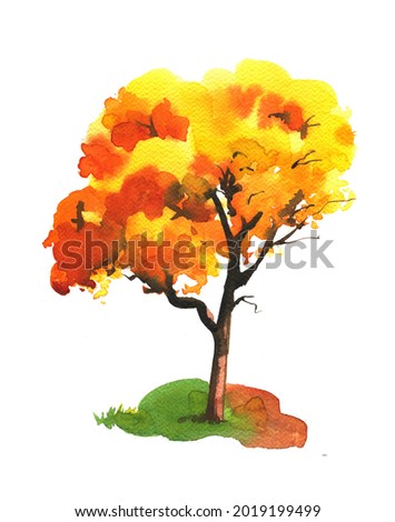 Beautiful fall season concept illustration. Watercolor hand painted autumn tree isolated on white. Thanksgiving, Halloween card or invitation design.