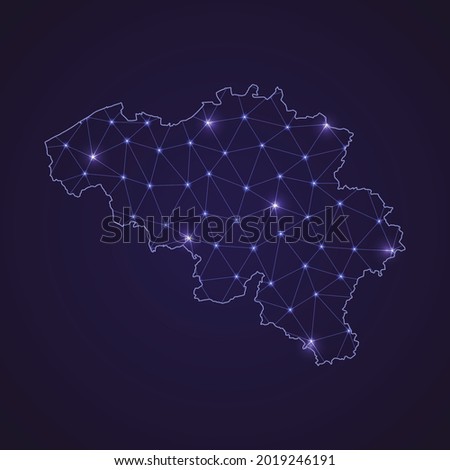 Digital network map of Belgium. Abstract connect line and dot on dark background