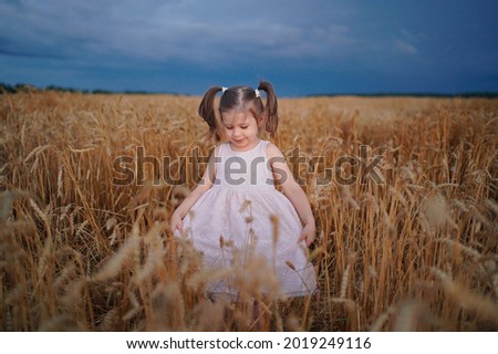 
Little girl in a dress on a wheat field