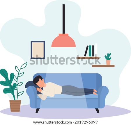 Young man resting on sofa at home Concept, Middle Aged Male Taking A Nap On Couch Vector Color Icon Design, Weekly holidays Activity Symbol, Week Rest Days Sign, Lazy weekends people illustration Royalty-Free Stock Photo #2019296099