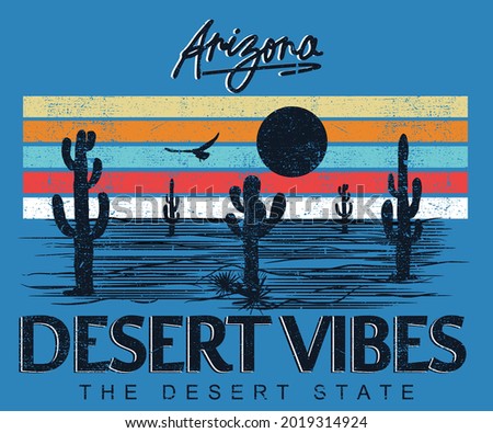Cactus desert vector design. Arizona vibes artwork for apparel and others. Desert traveling graphic print. 