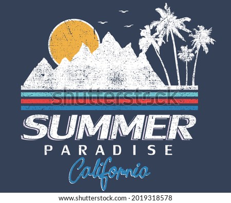 California summer paradise vector design. Palm beach traveling graphic artwork. 
