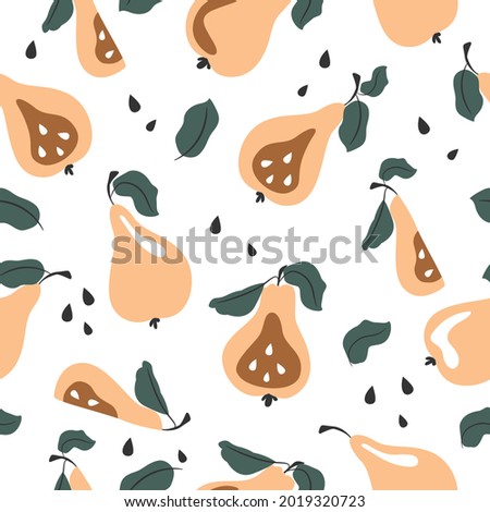 Seamless patterns. Colorful pears in neutral colors. Vector illustration
