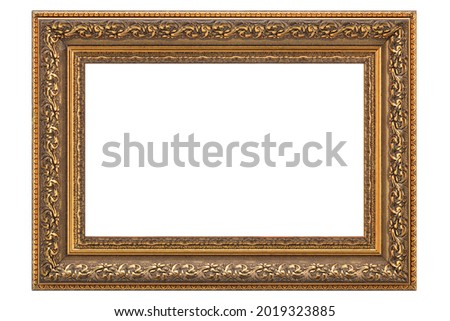 Gold Classic Old Vintage Wooden mockup canvas frame isolated on white background. Blank Beautiful and diverse subject moulding baguette. Design element. use for framing paintings, mirrors or photo.