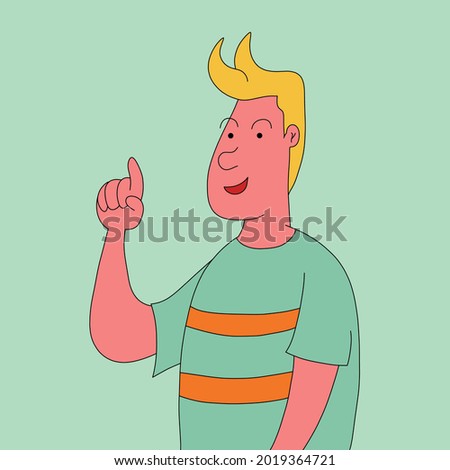 Man with blonde hair ordering something gesture in retro comic cartoon style