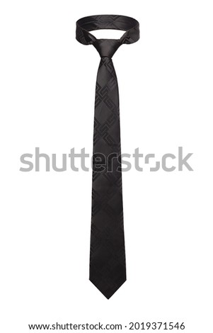 Subject shot of silk tie with geometric Greece pattern. Classic necktie is isolated on the white background. Royalty-Free Stock Photo #2019371546