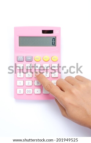Pink calculator isolated on white.