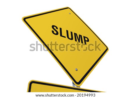 Slump Yellow Road Sign against a White Background