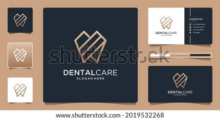 Dentistry clinic logo design with geometric line abstract dental logo and business card Royalty-Free Stock Photo #2019532268