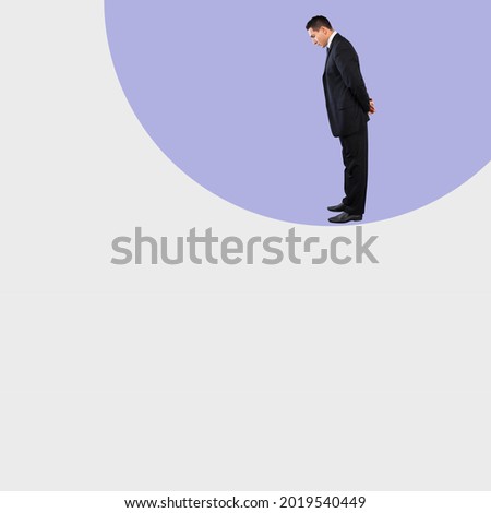 The man sitting on the geometrical background. Modern design, contemporary art collage.