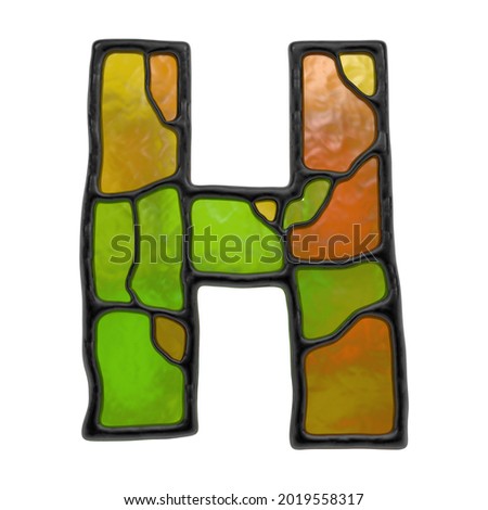 3d render. Mosaic stained glass letter h isolated on white background.