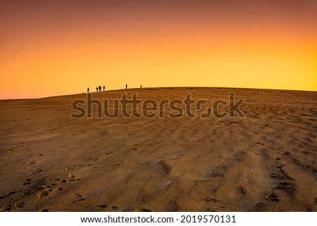 Sunset at Jockey Ridge State Park. Located in Nags Head, North Carolina. It is a tallest sand dune system in the eastern United States. Royalty-Free Stock Photo #2019570131