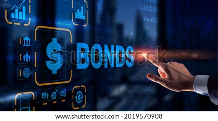 Businessman clicks a bonds virtual screen. Bond Finance Banking Technology concept. Trade Market Network Royalty-Free Stock Photo #2019570908