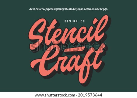  Stencil Craft. Original Brush Script Font. Vector Illustration.