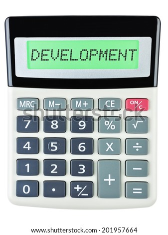 Calculator with DEVELOPMENT  isolated on display on white background