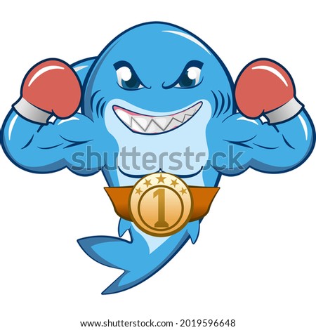 vector mascot character of the shark who became boxing champion