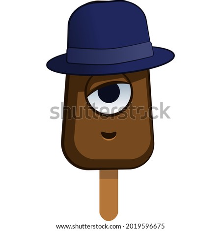vector mascot character of round hat and one-eyed chocolate ice cream