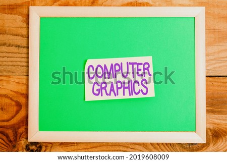 Text caption presenting Computer Graphics. Internet Concept visual representations of data displayed on a monitor Display of Different Color Sticker Notes Arranged On flatlay Lay Background