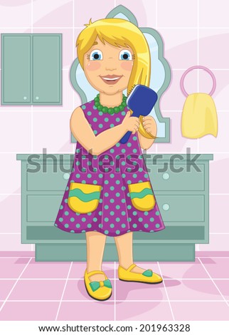 Girl Brushing Hair Vector Illustration