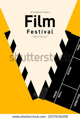 Movie poster design template background with vintage film slate. Can be used for backdrop, banner, brochure, leaflet, flyer, print, publication, vector illustration Royalty-Free Stock Photo #2019636608