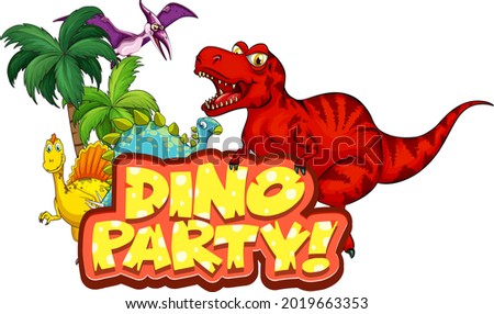 Cute Dinosaurs cartoon character with Dino Party font banner illustration