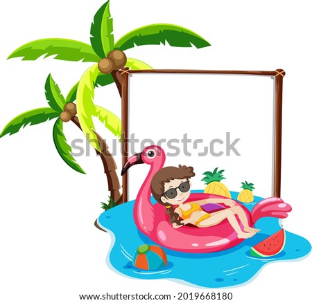 Summer beach theme with blank banner isolated on white background illustration