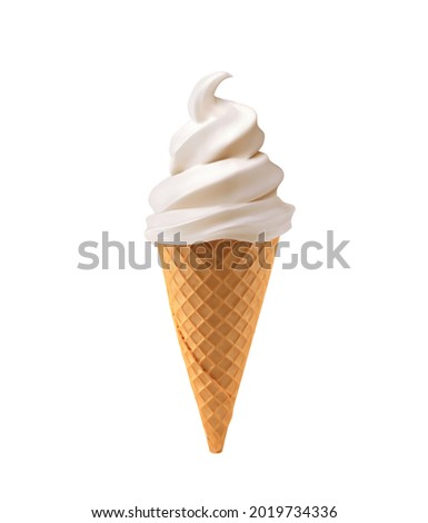 Realistic soft ice cream waffle cone. Soft serve ice cream, 3d vector american sundae swirl in wafer cone or machine vanilla ice cream. Fast food restaurant frozen dessert Royalty-Free Stock Photo #2019734336