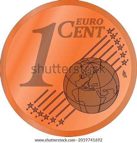 Vector Image Of One Euro Cent Coin. Color Illustration Of Coin