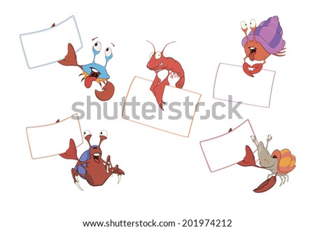 Set of crabs with the empty forms cartoon 