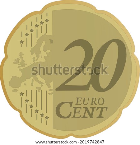 Image Of 20 Euro Cent. Gold Drawing Of Coin