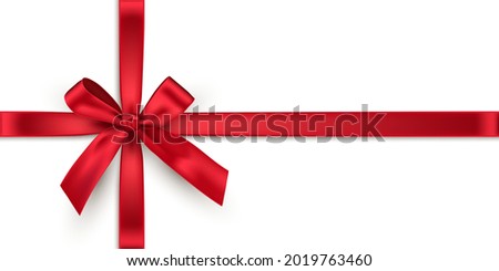 Red bow and crossed ribbons isolated on white background. Vector horizontal decorative New Year and Christmas design elements Royalty-Free Stock Photo #2019763460
