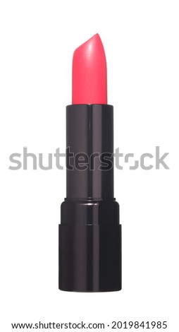 Open red lipstick black tube isolated on white background