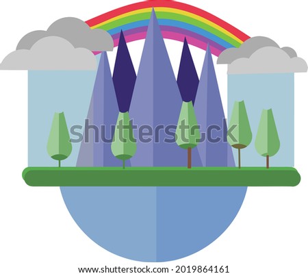 Illustration vector graphic of mountain jungle flat design full colour