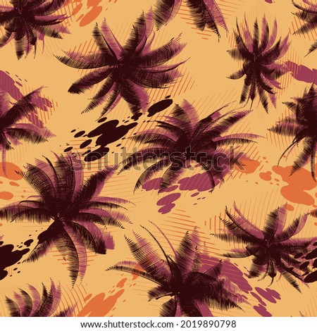 Tropical geometry seamless pattern with chaotic palms