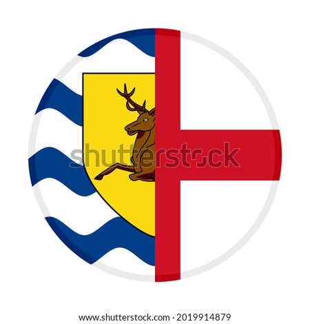 round icon with hertfordshire and england flags isolated on white background
