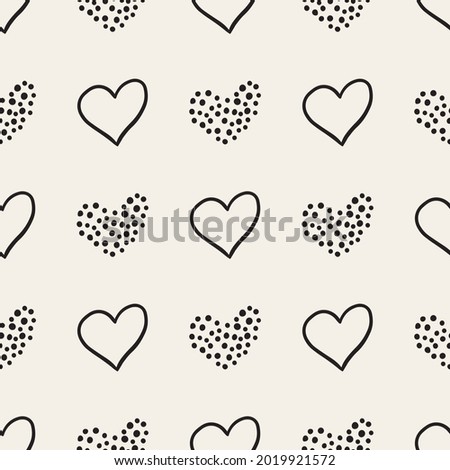 Seamless pattern with repeated heart shape. Sketch, doodle. Cute vector illustration drawn by hand. Girly vector illustration. Heart doodles seamless pattern. Love illustration hearts hand drawn backg