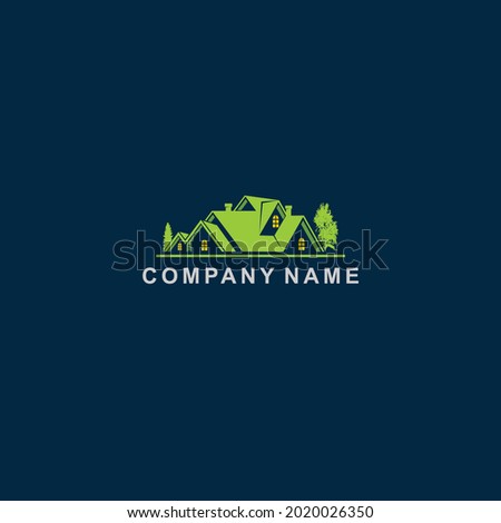 Real estate, logo construction, beautiful, dominated by green on a dark background, suitable for developers, brokers, real estate or innkeepers or bungalows, as a company logo or symbol