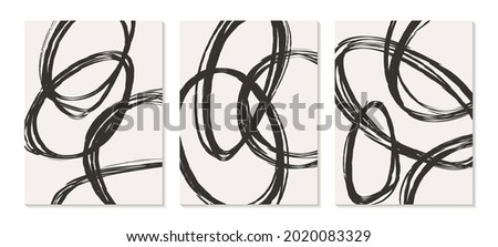 Contemporary Poster with organic abstract Brush Stroke shapes and line Black and White Wall Art. Pastel Ink Line Templates. Boho background in minimalist mid century style vector Illustration