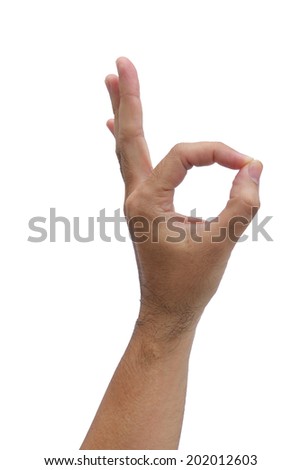 Man hand  make a Ok  on isolated white background