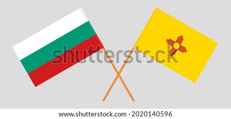 Crossed flags of Bulgaria and the State of New Mexico. Official colors. Correct proportion