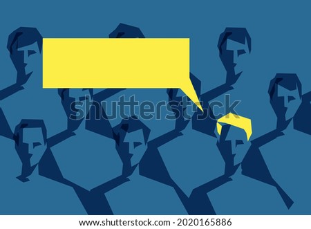 A group of young men where one man stands out from the rest by the color of hair and speech bubble Royalty-Free Stock Photo #2020165886