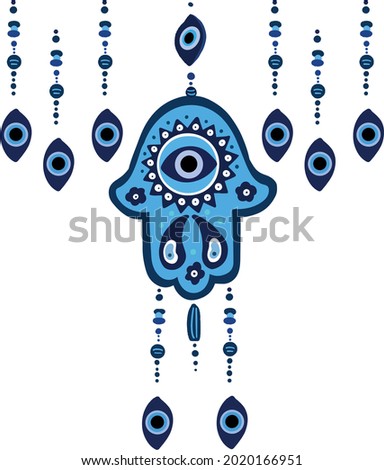 Ornate amulet Hamsa Hand of Fatima. Ethnic obereg against the evil eye and spoilage, common in Indian, Arabic and Jewish cultures. Royalty-Free Stock Photo #2020166951