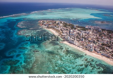 San Andres is an island in Colombia, the photo is taken from a plane. It is an island very visited by those who practice diving, and it is a place for photography.