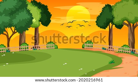 Blank landscape scene of nature park at sunset time illustration