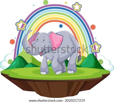 An elephant standing on the land with rainbow  illustration