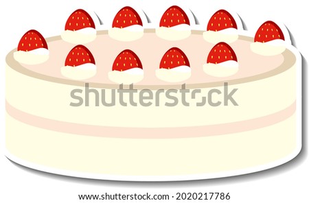 Vanilla cake with strawberry sticker isolated on white background illustration