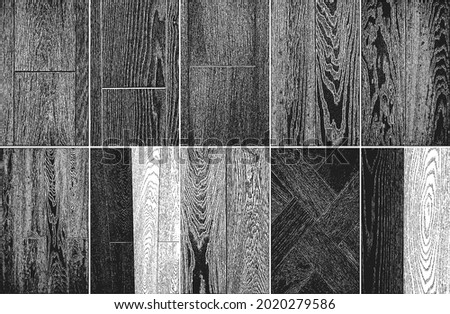 Set of distressed overlay wooden plank texture, grunge background. abstract halftone vector illustration